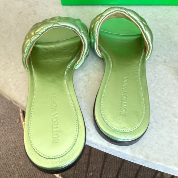 BOTTEGA VENETA Quilted Leather Padded Flat Slide Sandals - Reflection Pistachio - Picture 11 of 13